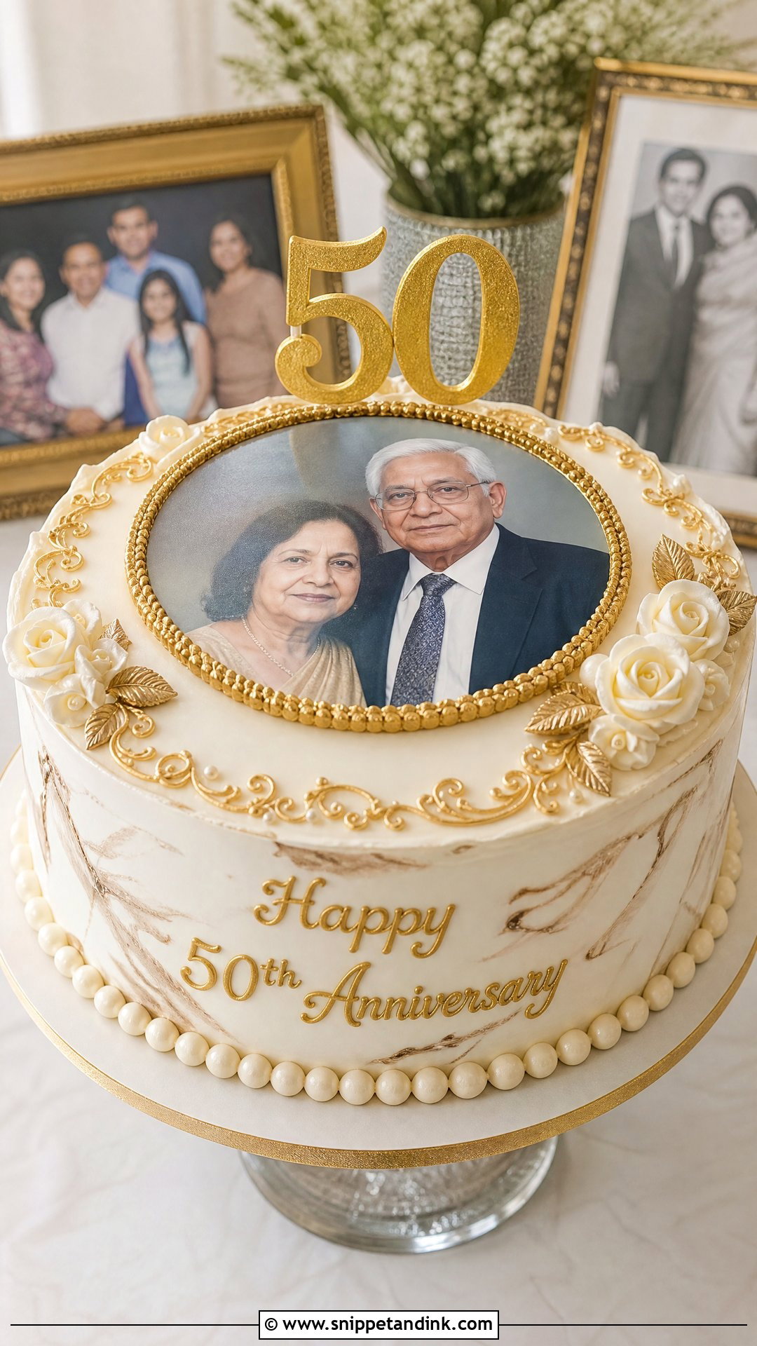 Gold Photo Anniversary Cake - Snippet and Ink - 25 Golden Wedding Anniversary Cake Ideas
