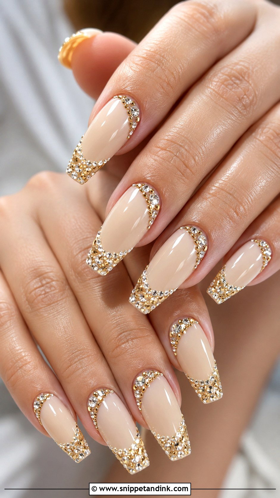 Gold Rhinestone Wedding Nails - Snippet and Ink - 20 Wedding Nails with Rhinestones