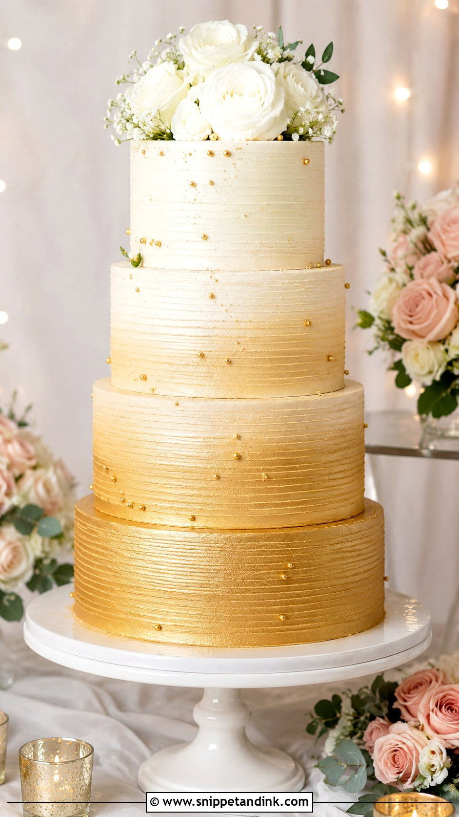 Gold Ribbon 4 Tier Wedding Cake - Snippet and Ink - 25 Elegant Gold 4 Tier Wedding Cake Ideas