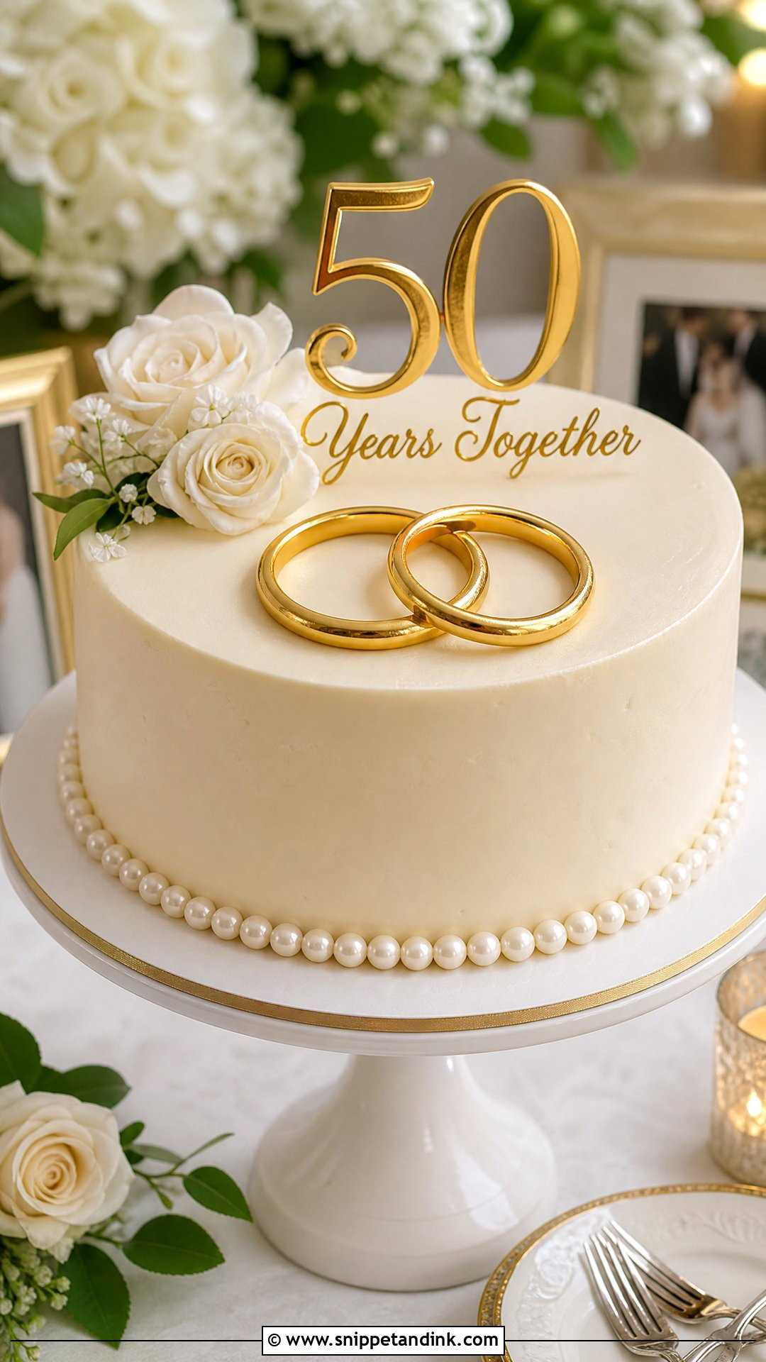 Gold Ring Anniversary Cake - Snippet and Ink - 25 Golden Wedding Anniversary Cake Ideas
