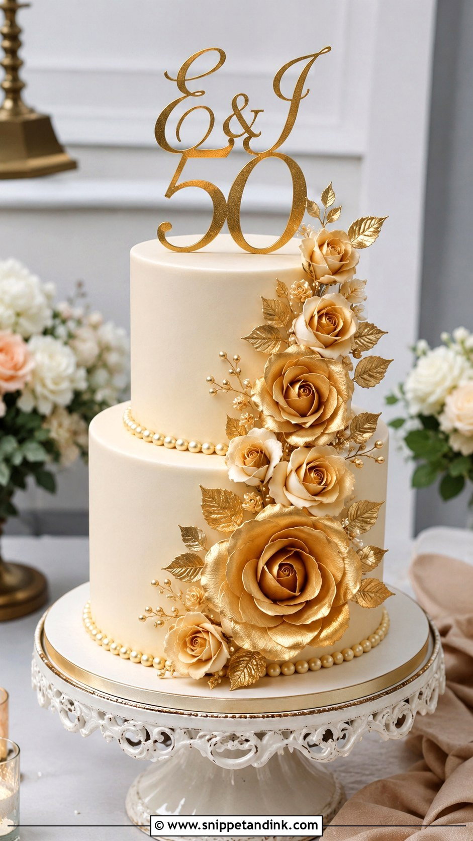 Gold Rose 50th Anniversary Cake - Snippet and Ink - 20 Gold 50th Wedding Anniversary Cakes