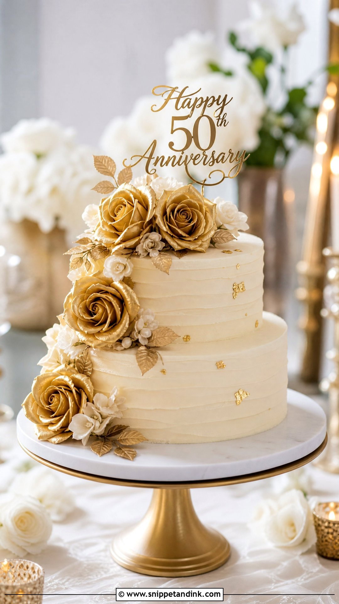 Gold Rose Anniversary Cake - Snippet and Ink - 25 Golden Wedding Anniversary Cake Ideas