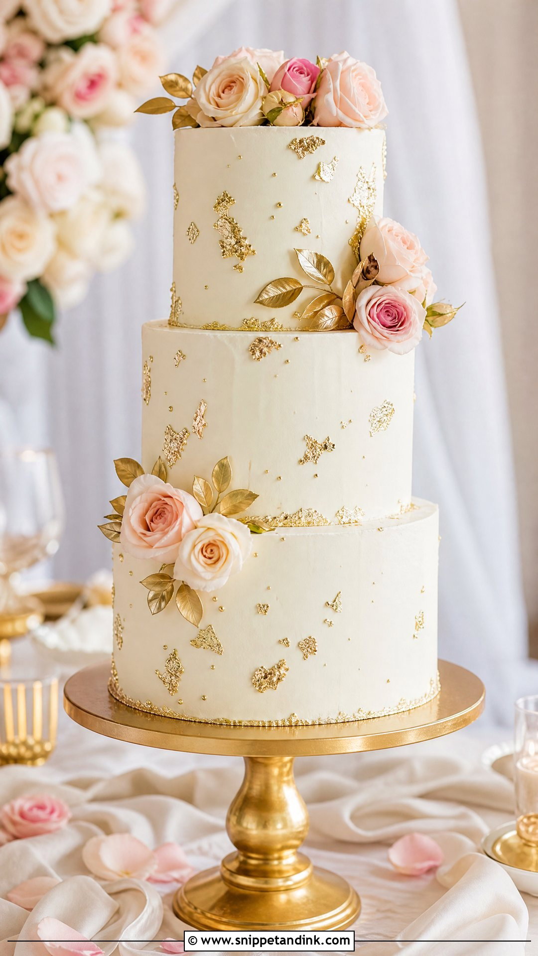 Gold Rose Wedding Cake - Snippet and Ink - 35 Gold Cake Ideas for Wedding