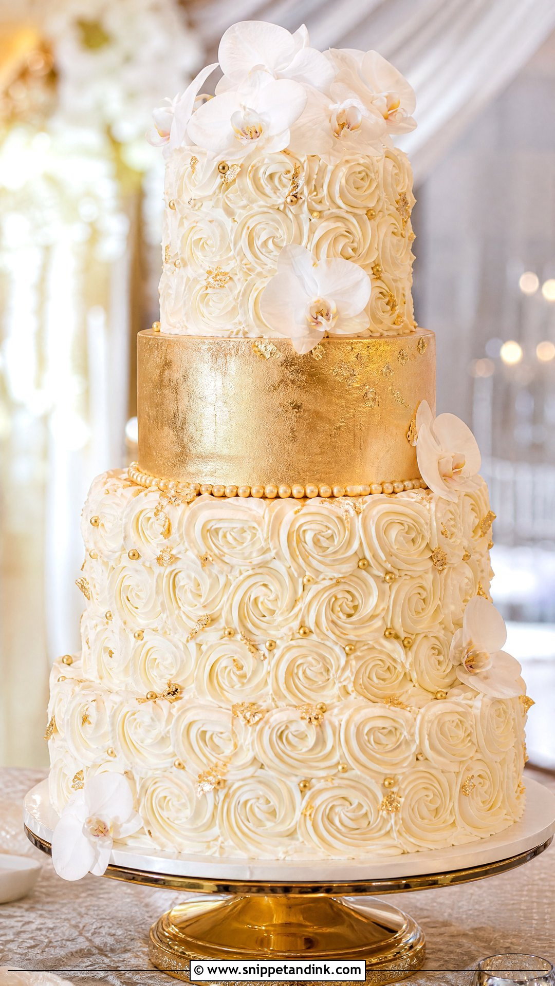 Gold Rosette Wedding Cake - Snippet and Ink - 30 Rosette Cake Ideas for Wedding