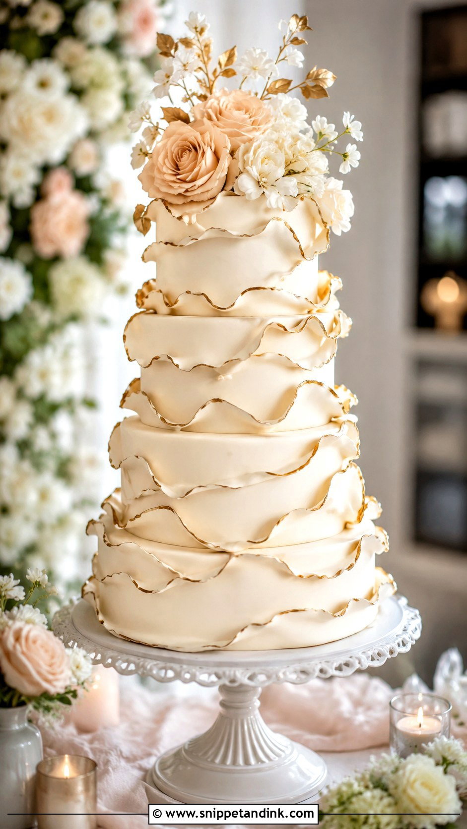 Gold Ruffle 4 Tier Wedding Cake - Snippet and Ink - 25 Elegant Gold 4 Tier Wedding Cake Ideas