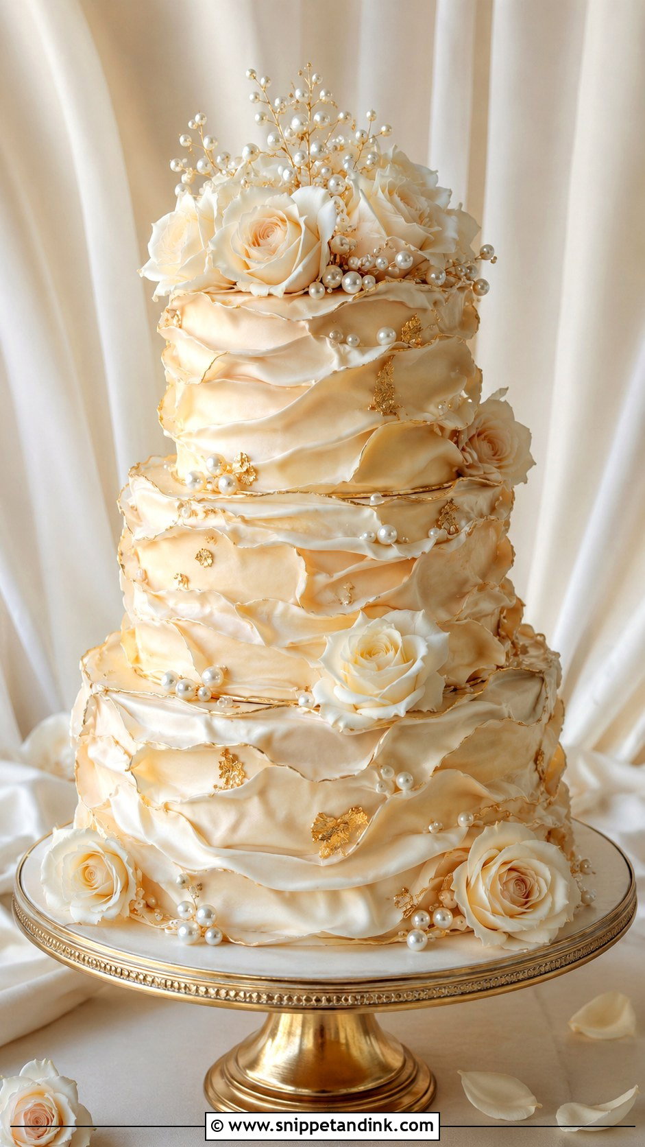 Gold Ruffle Wedding Cake - Snippet and Ink - 20 Gold Themed Cake Ideas for Wedding