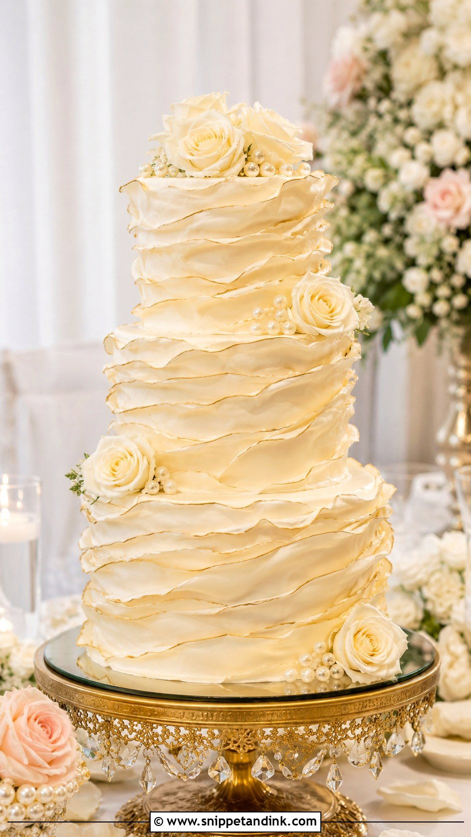 Gold Ruffle Wedding Cake - Snippet and Ink - 20 Golden Cake Ideas for Wedding