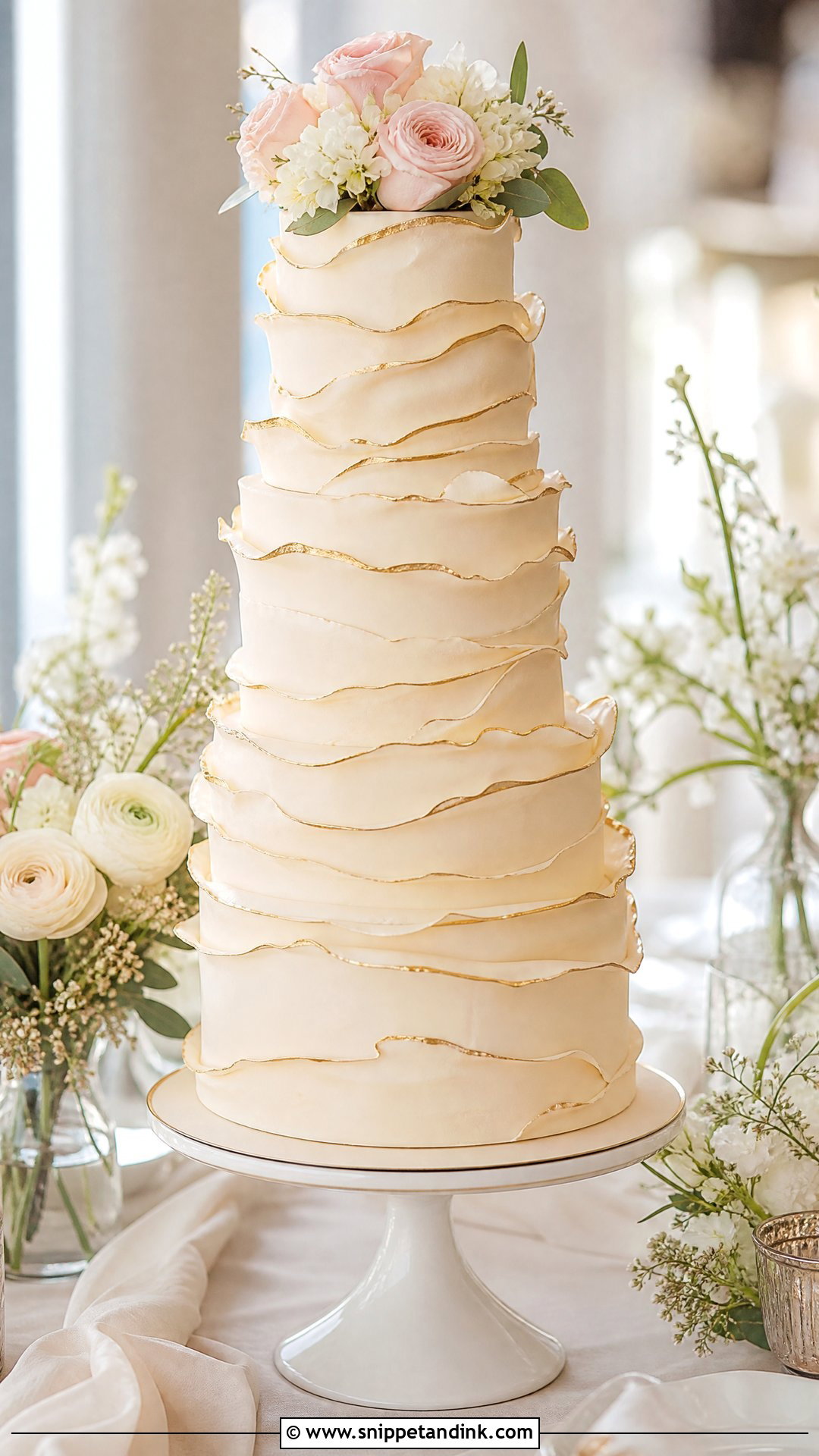 Gold Ruffle Wedding Cake - Snippet and Ink - 35 Gold Cake Ideas for Wedding