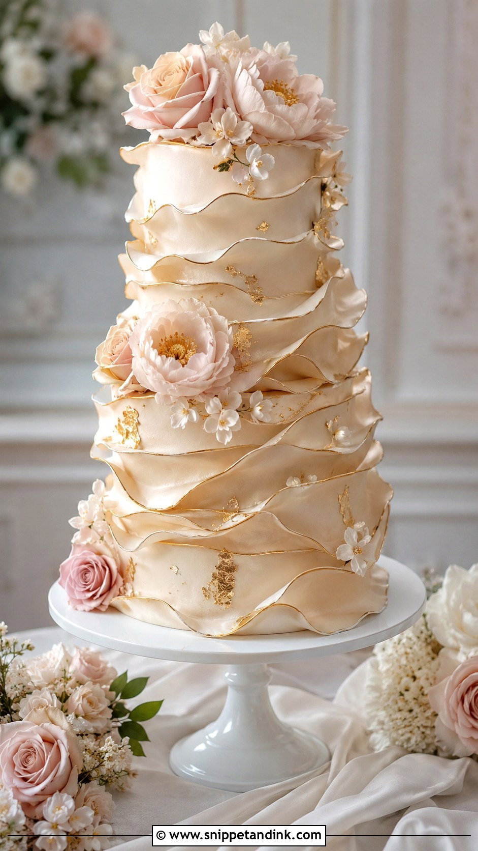 Gold Ruffle Wedding Cake - Snippet and Ink - 20 Cake Ideas with Gold for Wedding