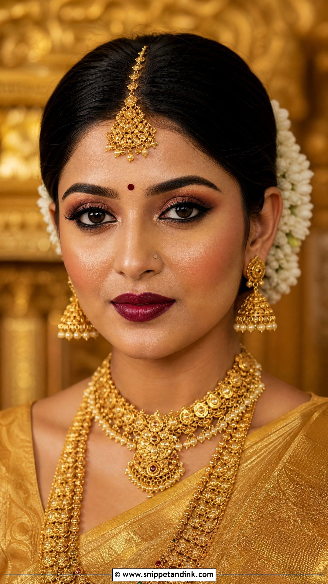Gold Saree South Indian Bridal Makeup - Snippet and Ink - 20 Traditional South Indian Bridal Makeup Ideas