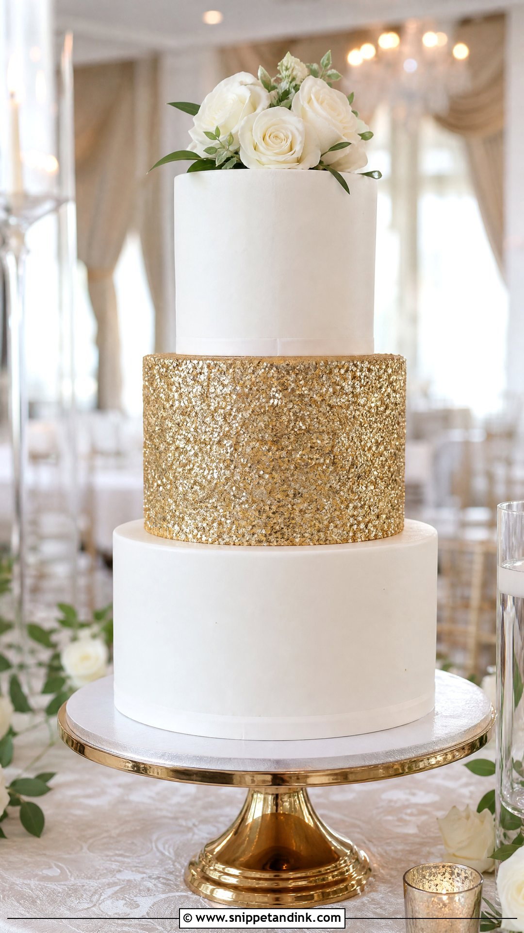 Gold Sequin Wedding Cake - Snippet and Ink - 35 Gold Cake Ideas for Wedding