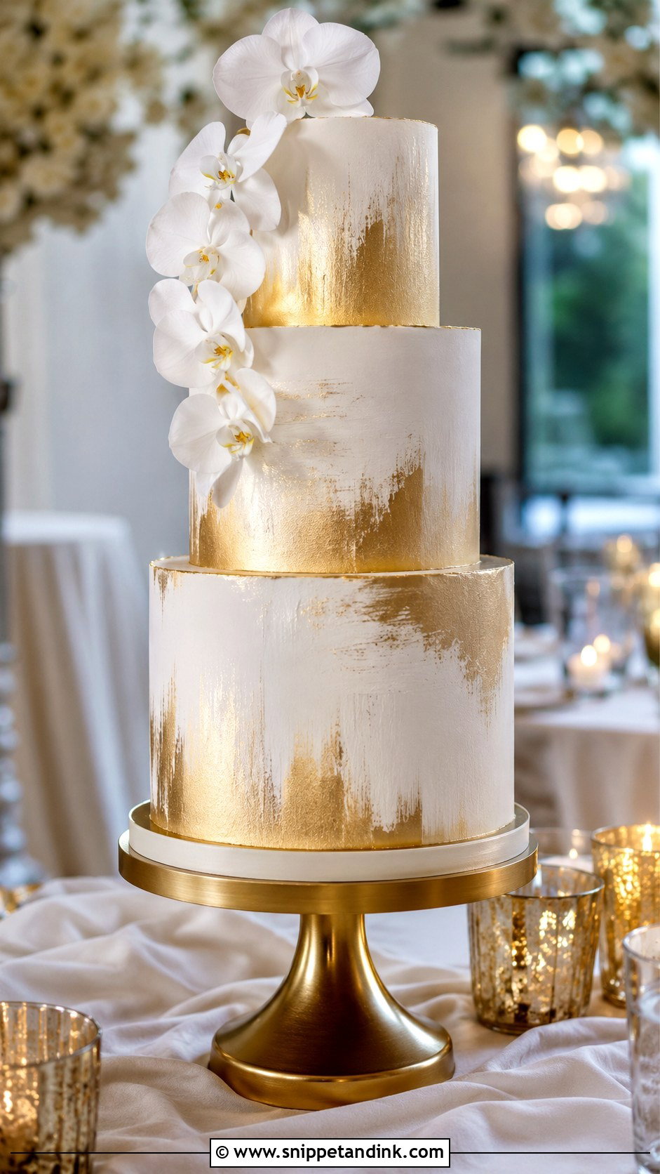 Gold Shimmer Wedding Cake - Snippet and Ink - 20 Shimmer Wedding Cake Ideas