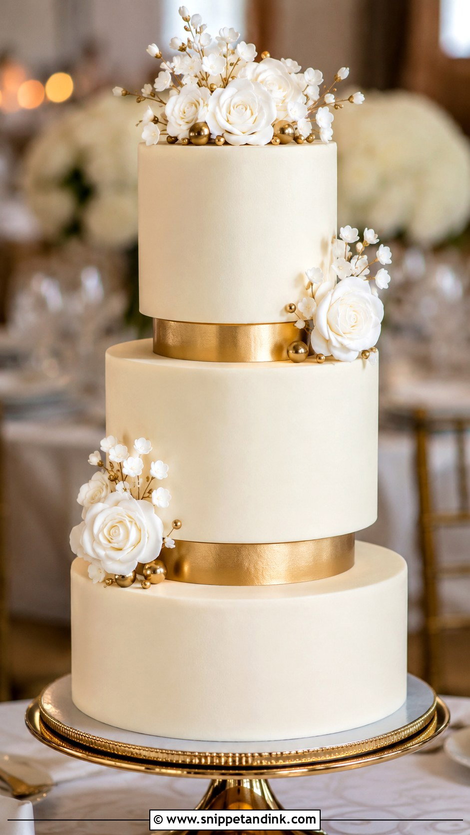 Gold Spacer Wedding Cake - Snippet and Ink - 20 Wedding Cake Ideas with Spacers