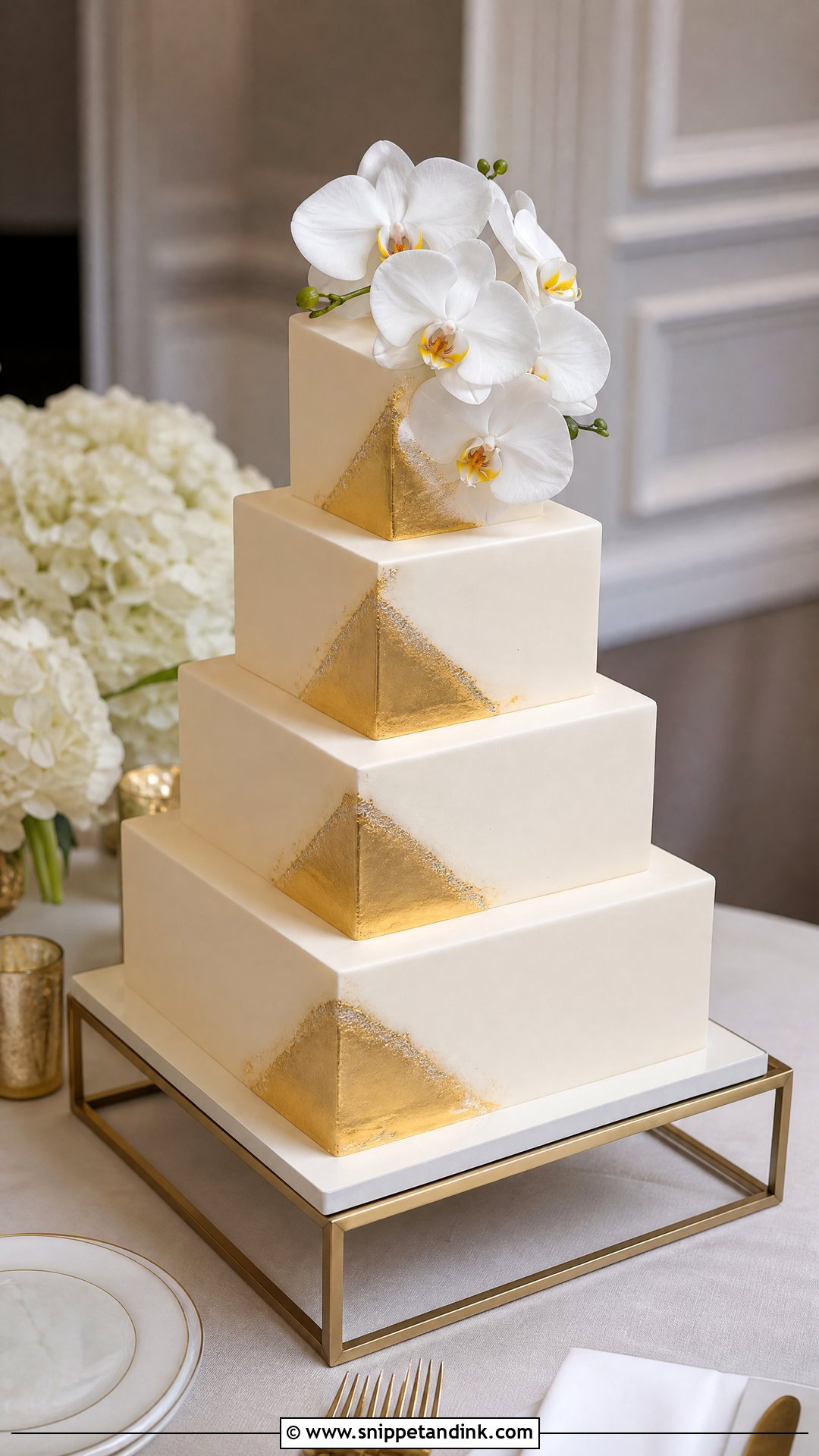 Gold Square Wedding Cake - Snippet and Ink - 35 Gold Cake Ideas for Wedding