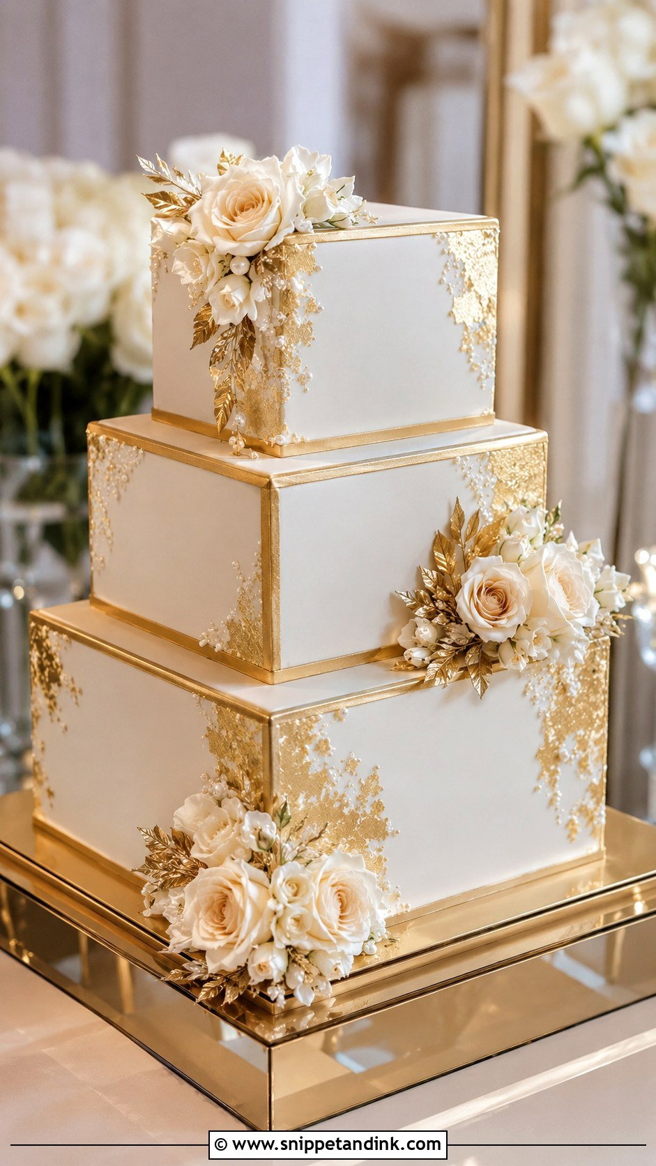 Gold Square Wedding Cake - Snippet and Ink - 20 Gold Themed Cake Ideas for Wedding