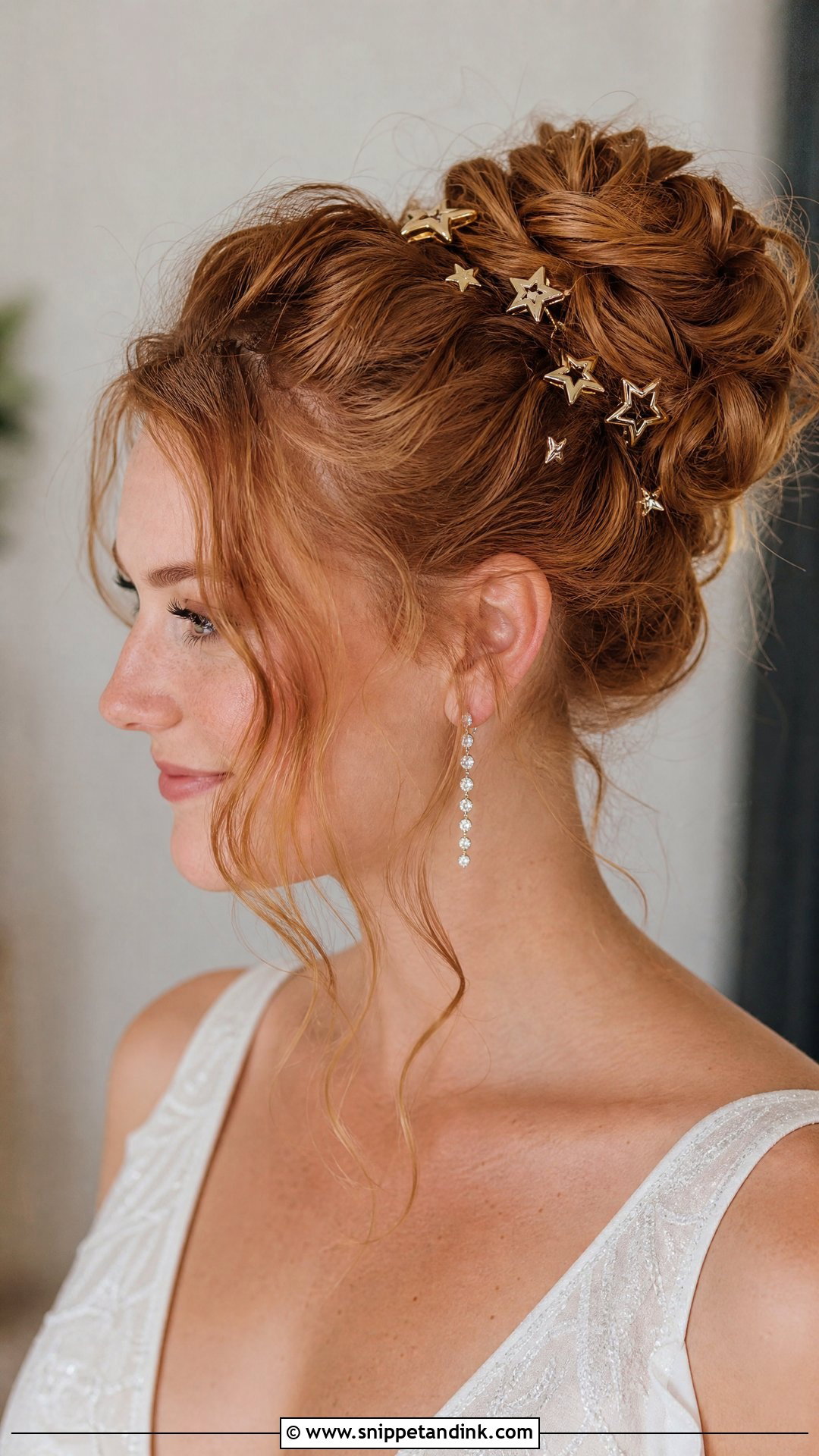Gold Star Pins With Messy Bun - Snippet and Ink - 15 Gold Hair Accessories Wedding Ideas
