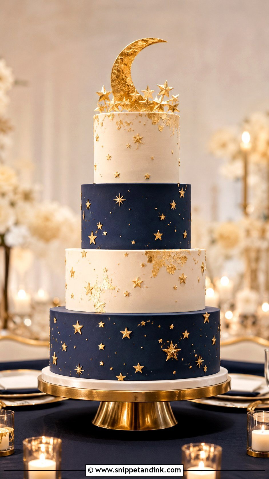 Gold Star Wedding Cake - Snippet and Ink - 20 Starry Night Cake Ideas for Wedding