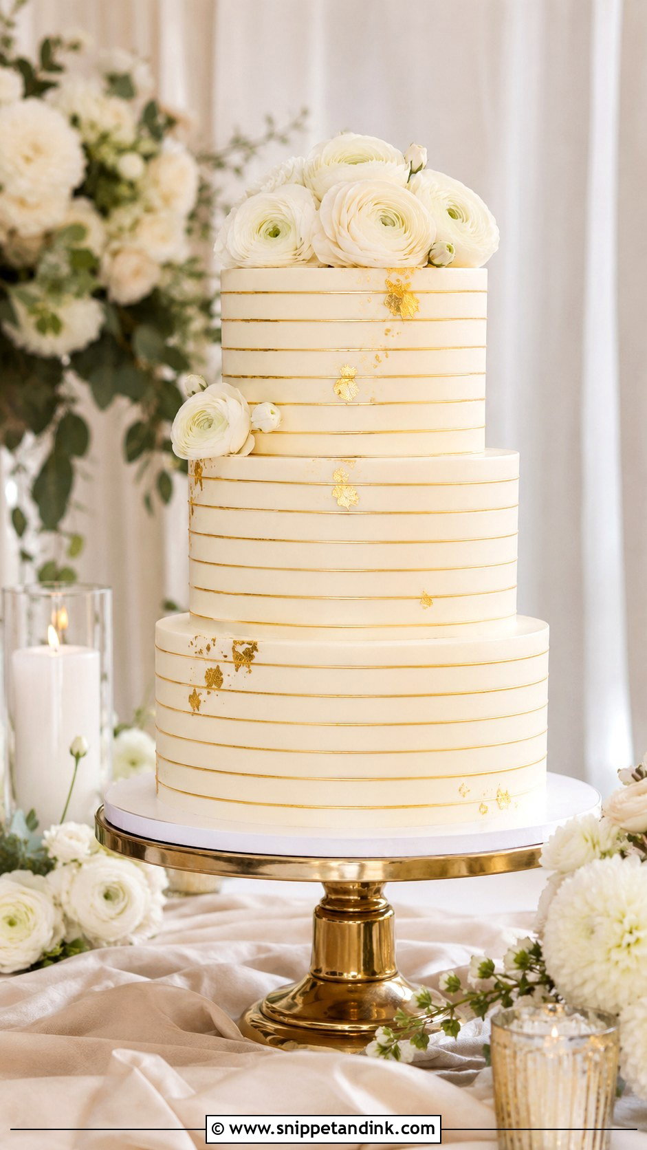 Gold Striped Wedding Cake - Snippet and Ink - 20 Striped Wedding Cake Ideas
