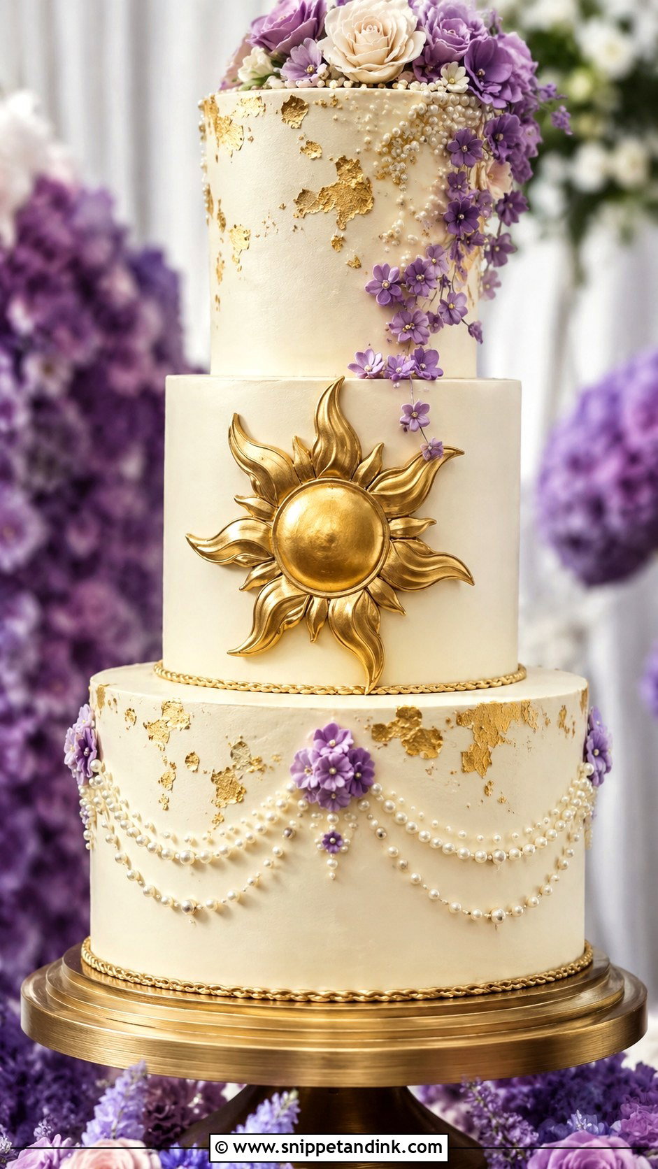 Gold Sun Tangled Wedding Cake - Snippet and Ink - 20 Tangled Theme Wedding Cake Ideas