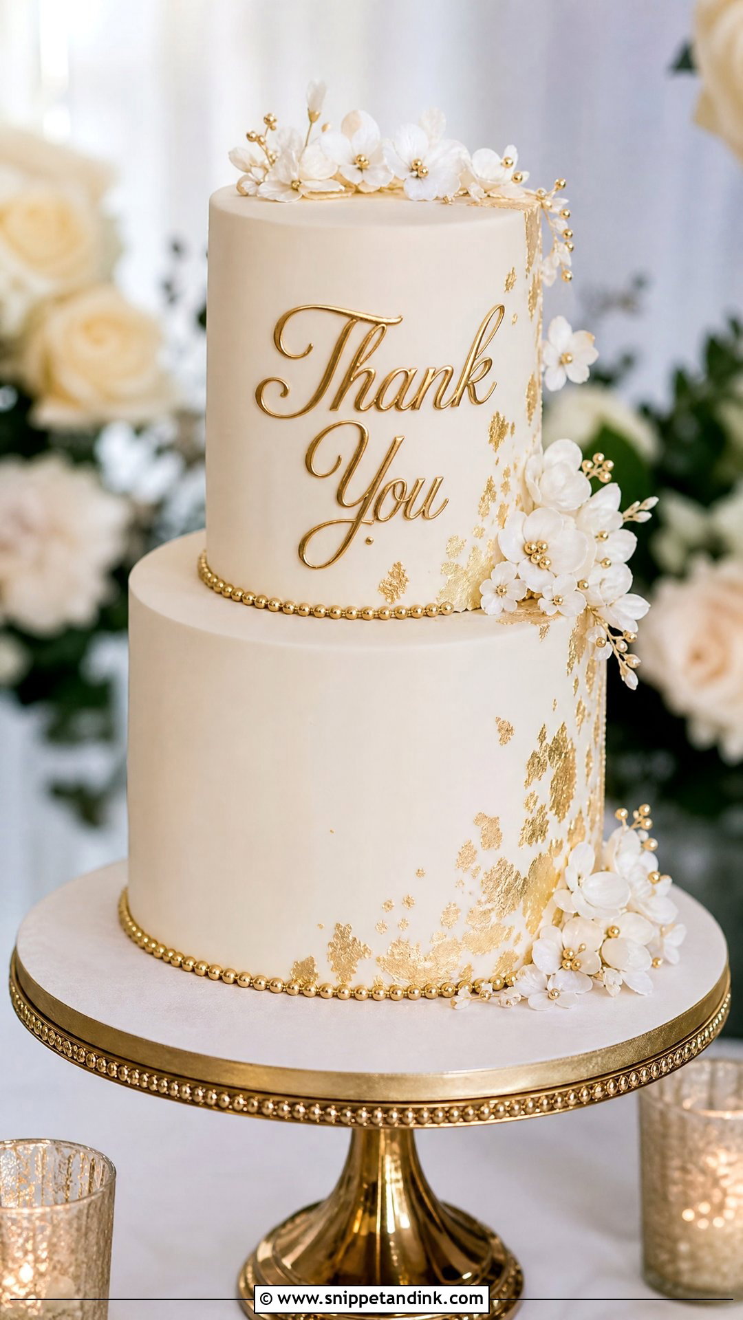 Gold Thank You Wedding Cake - Snippet and Ink - 20 Thank You Cake Design Ideas for Wedding