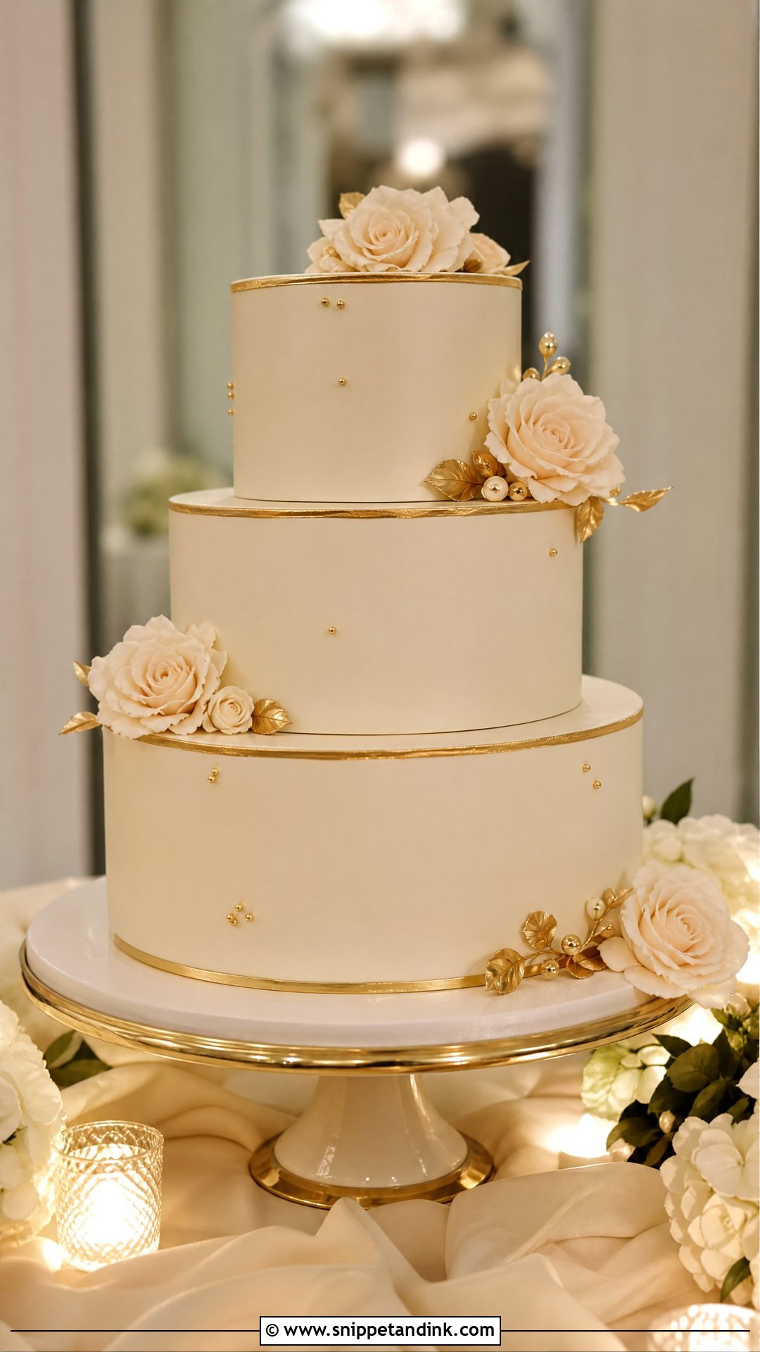 Gold Trim Wedding Cake - Snippet and Ink - 20 Old Money Cake Ideas for Wedding