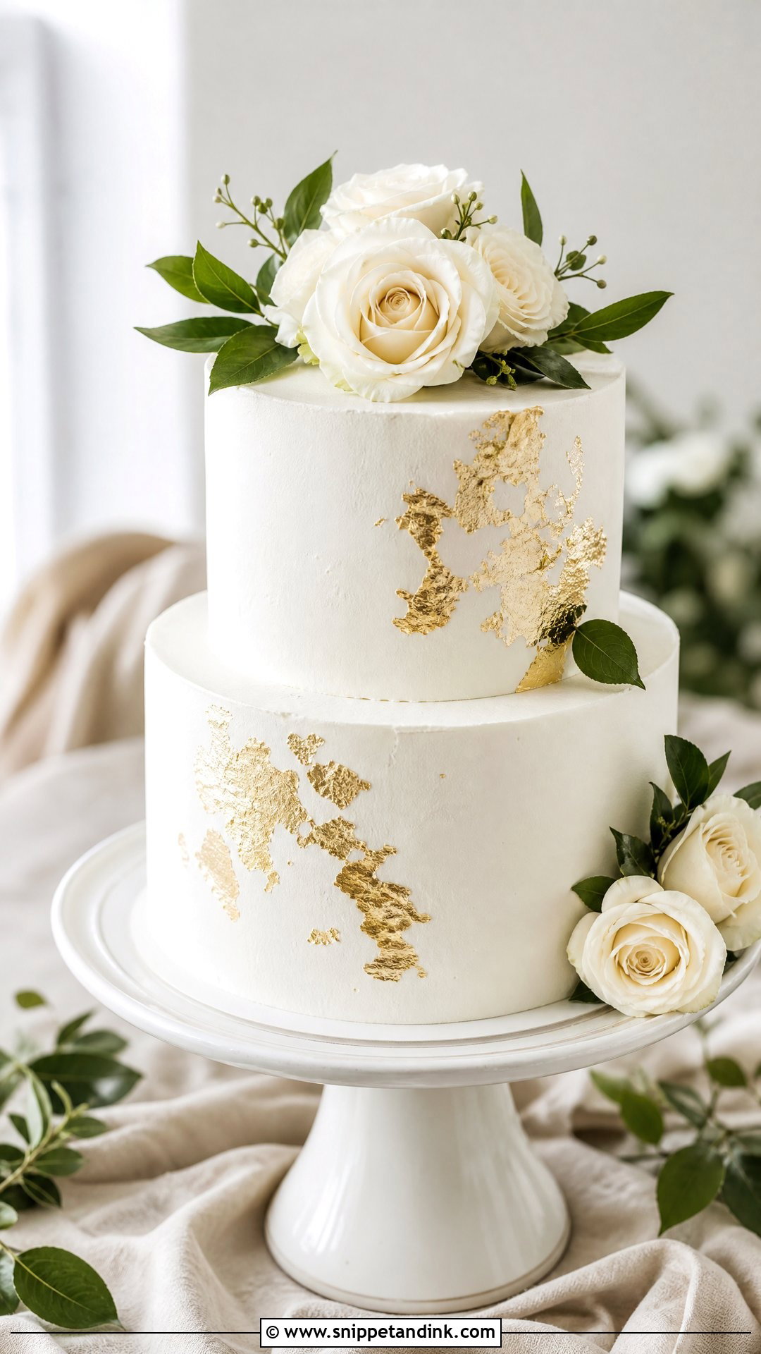 Gold Two Tier Wedding Cake - Snippet and Ink - 35 Gold Cake Ideas for Wedding