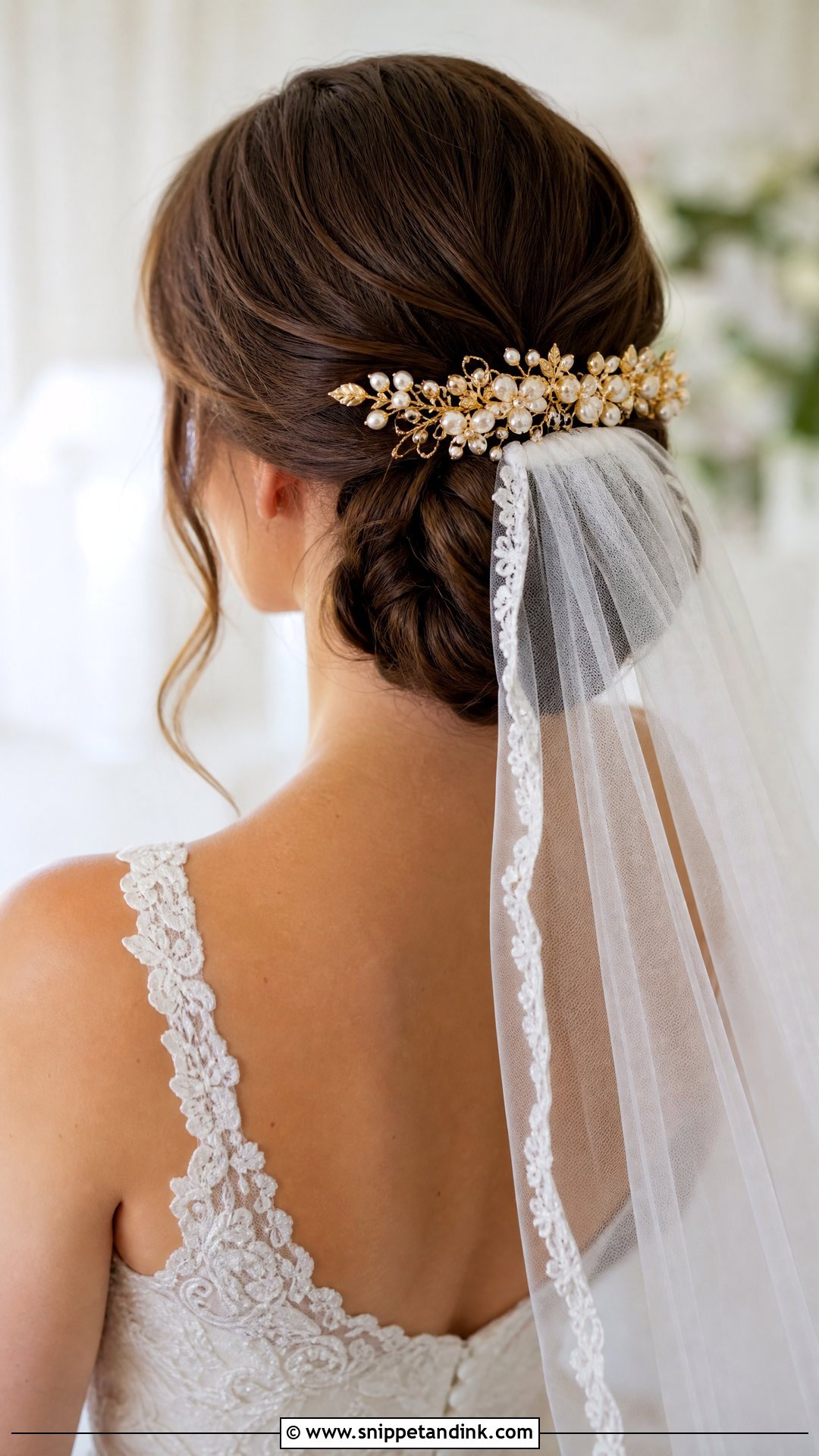 Gold Veil Comb With Bridal Updo - Snippet and Ink - 15 Gold Wedding Hair Piece Ideas