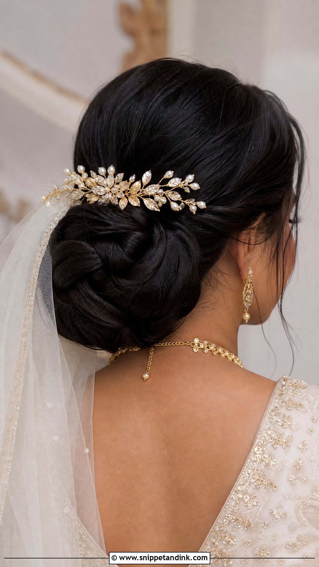 Gold Veil Comb With Chignon - Snippet and Ink - 15 Gold Hair Accessories Wedding Ideas