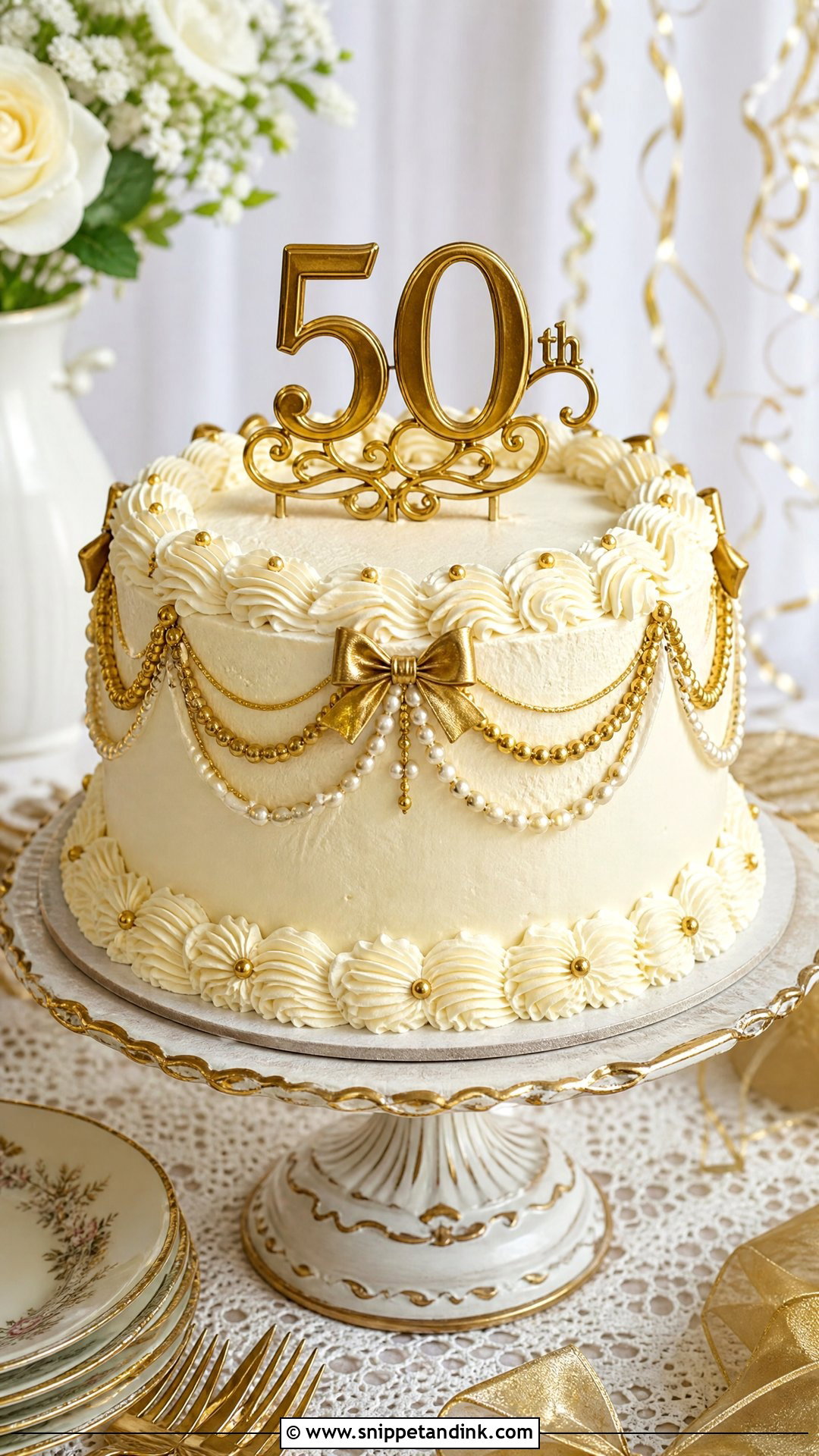 Gold Vintage Anniversary Cake - Snippet and Ink - 25 Golden Wedding Anniversary Cake Ideas