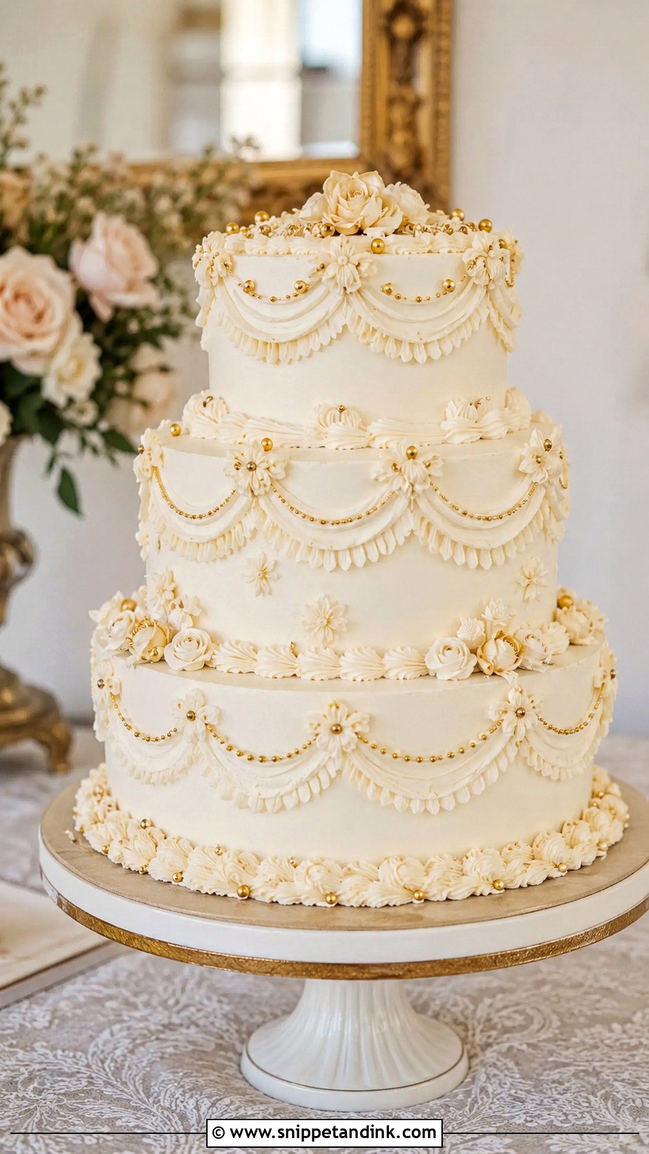 Gold Vintage Wedding Cake - Snippet and Ink - 20 Cake Ideas with Gold for Wedding
