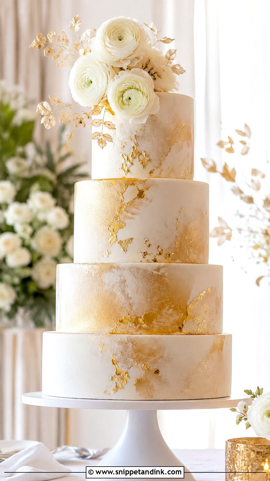Gold Watercolor 4 Tier Wedding Cake - Snippet and Ink - 25 Elegant Gold 4 Tier Wedding Cake Ideas