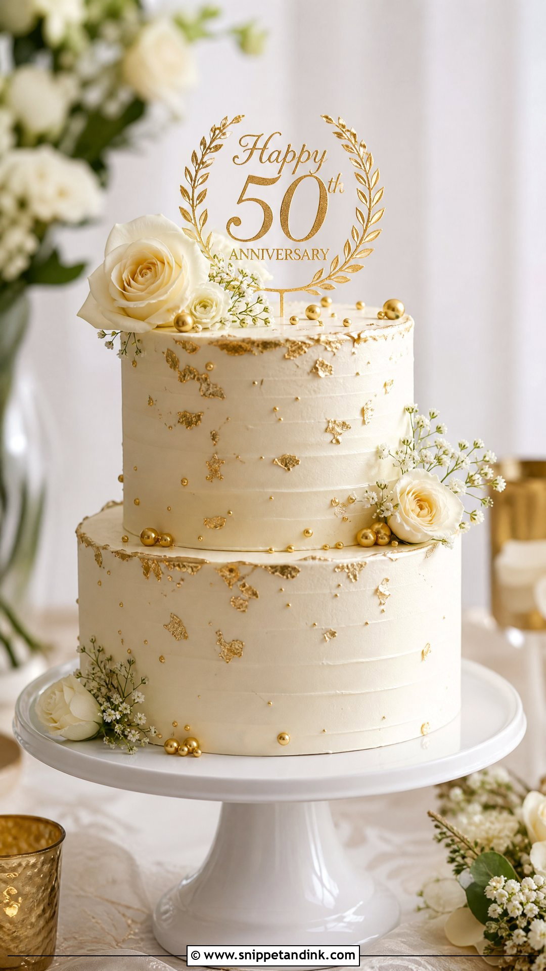 Gold Wedding Anniversary Cake - Snippet and Ink - 30 Wedding Anniversary Cake Design Ideas