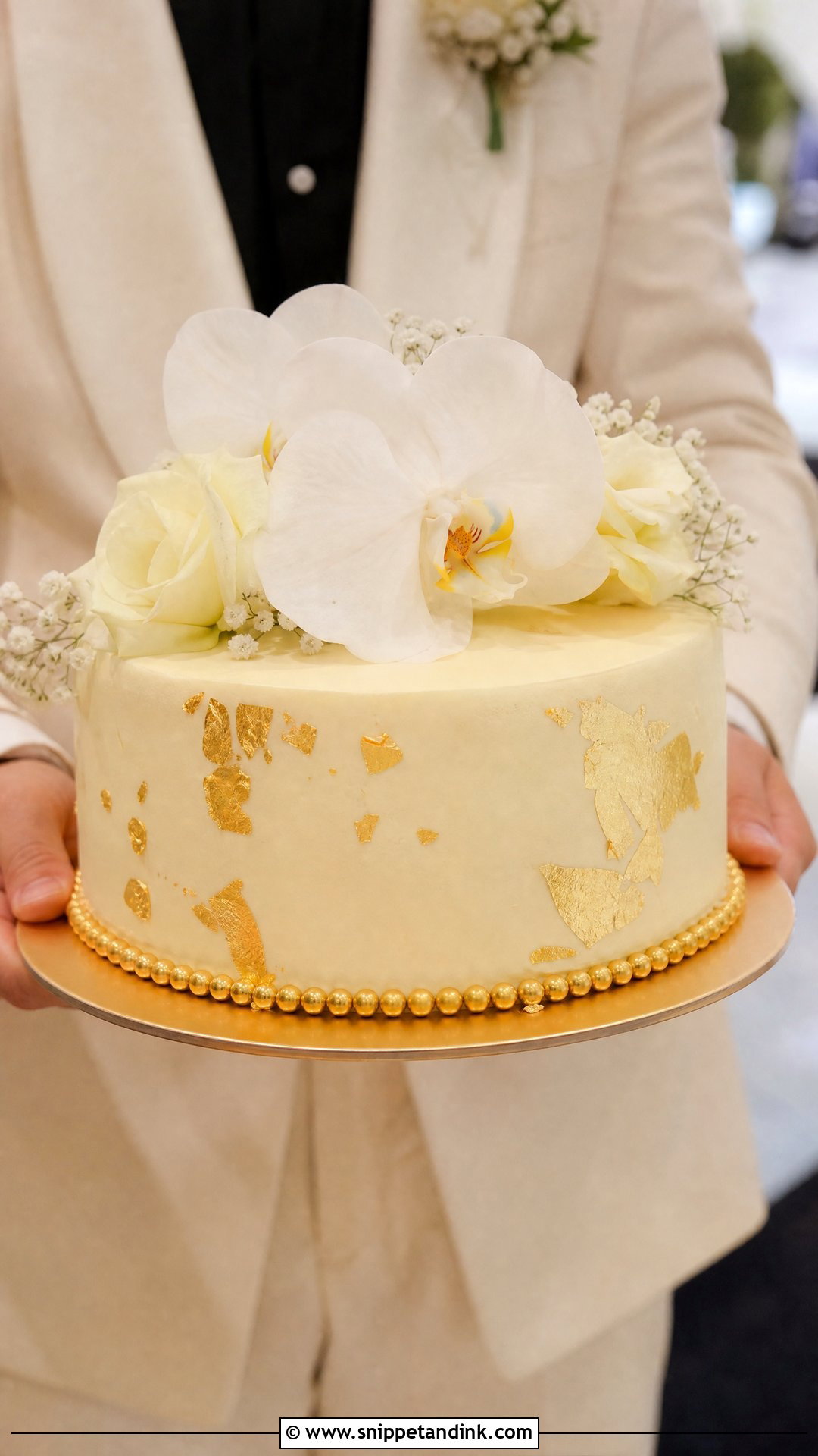 Gold Wedding Cake - Snippet and Ink - 20 Person Holding Cake Ideas for Wedding