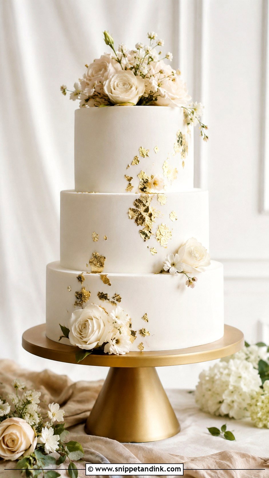 Gold Wedding Cake - Snippet and Ink - 20 Simple Deco Cake Ideas for Wedding