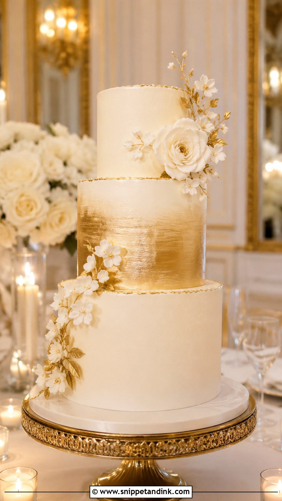 Gold Wedding Cake - Snippet and Ink - 20 Sophisticated Wedding Cake Ideas