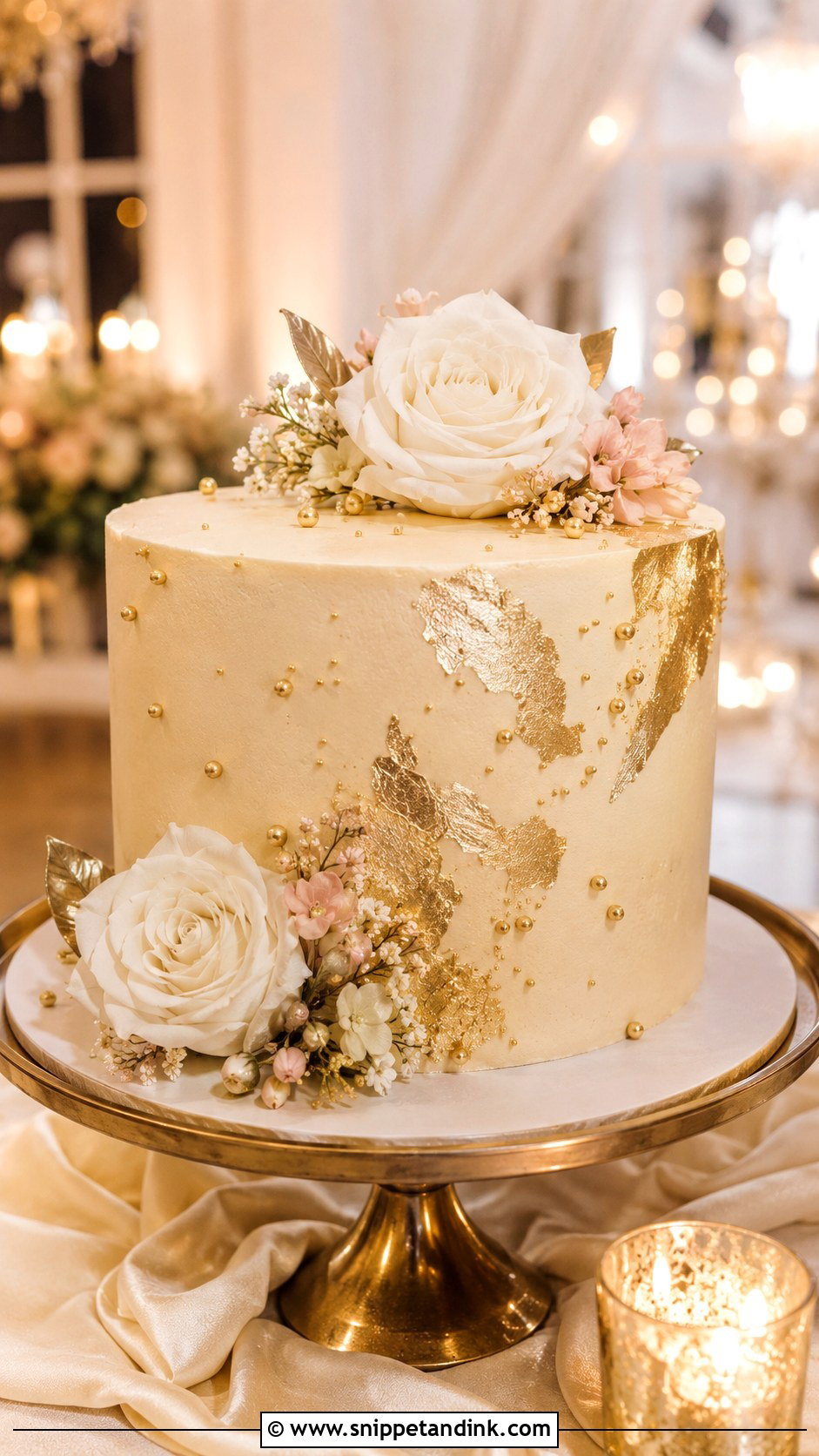 Gold Wedding Cake - Snippet and Ink - 25 Cake and Cupcakes Ideas for Wedding