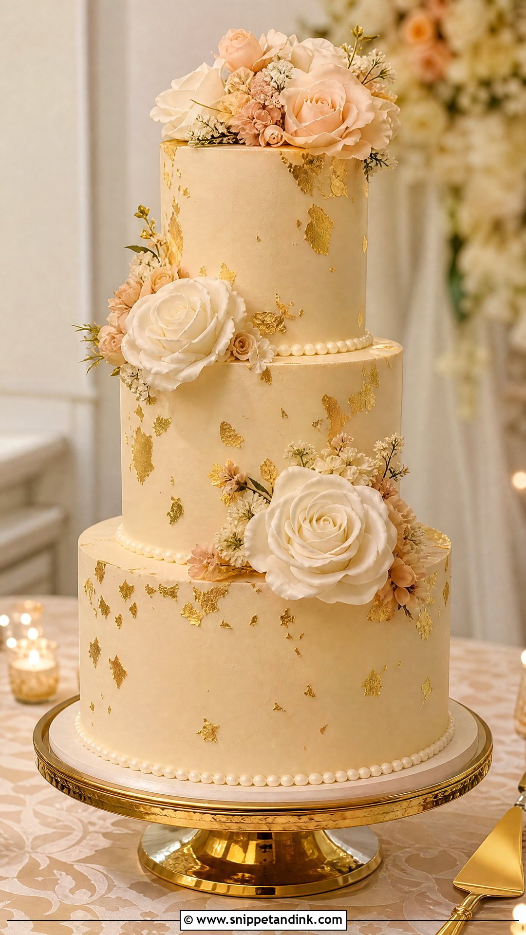 Gold Wedding Cake - Snippet and Ink - 25 Lady Cake Ideas for Wedding