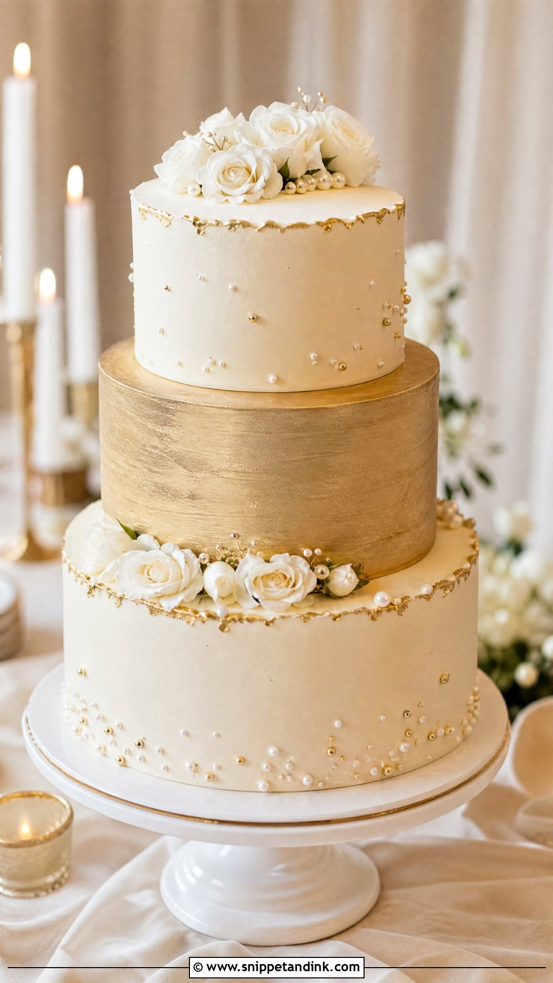 Gold Wedding Cake - Snippet and Ink - 30 Aesthetic Cake Inspo Ideas for Wedding