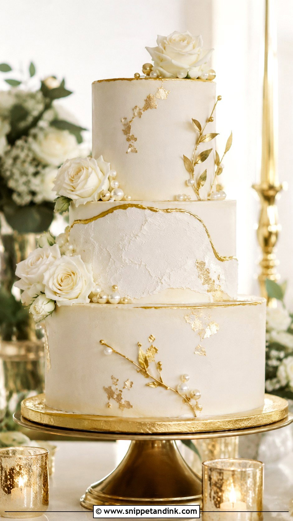 Gold Wedding Cake - Snippet and Ink - 20 Elegant Wedding Cake Designs