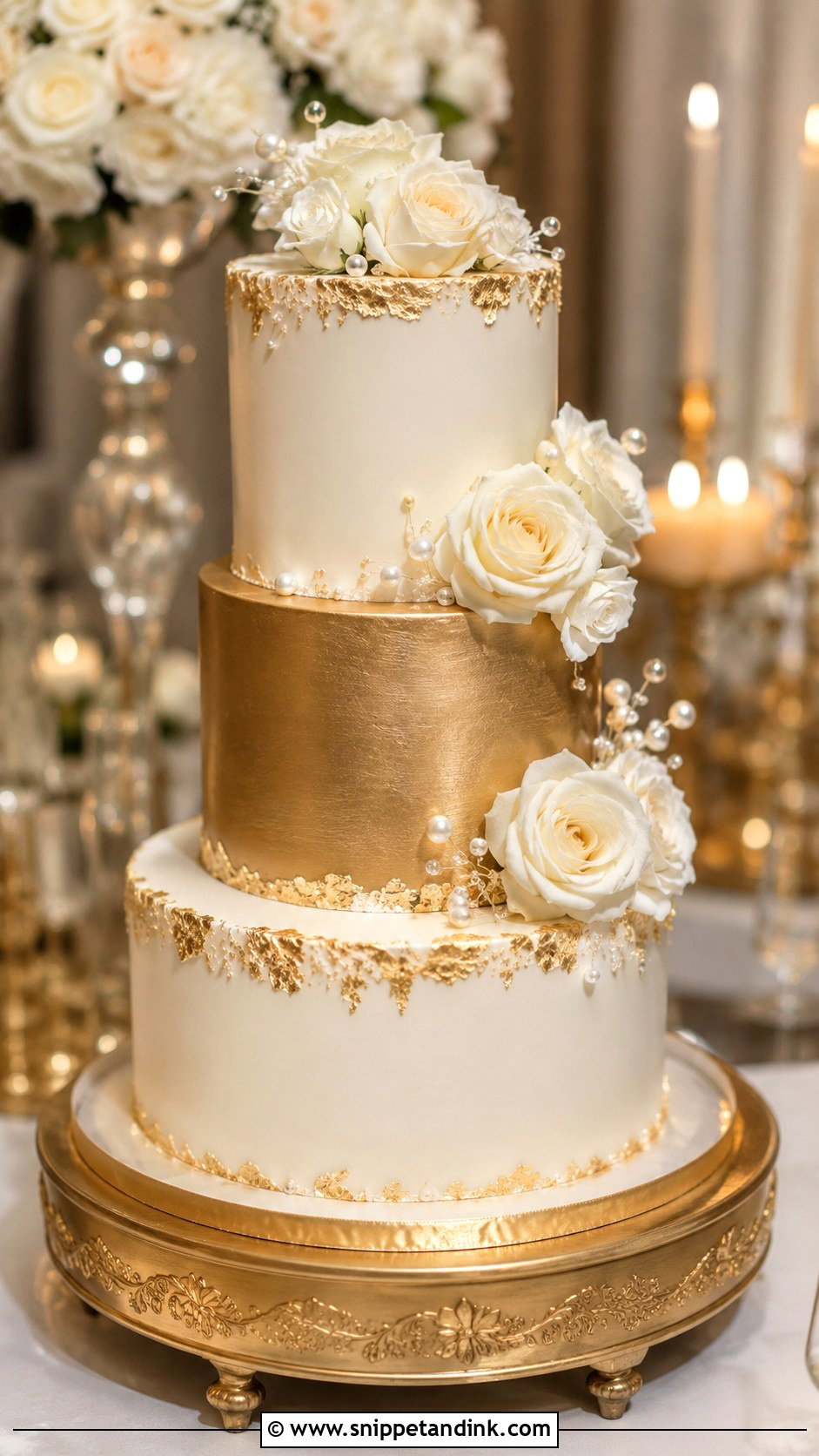 Gold Wedding Cake - Snippet and Ink - 20 Glitz and Glam Cake Ideas for Wedding
