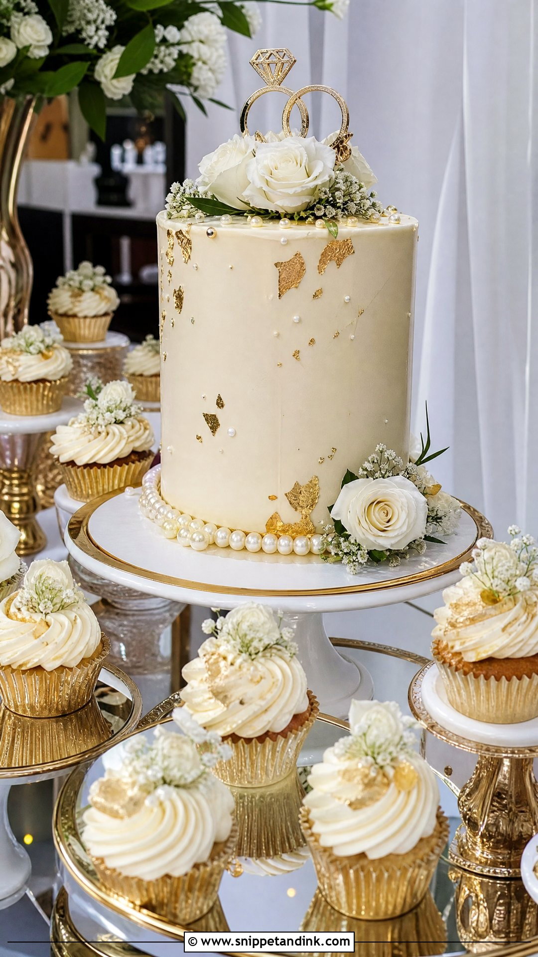 Gold Wedding Cake With Cupcakes - Snippet and Ink - 20 Wedding Cake with Cupcakes