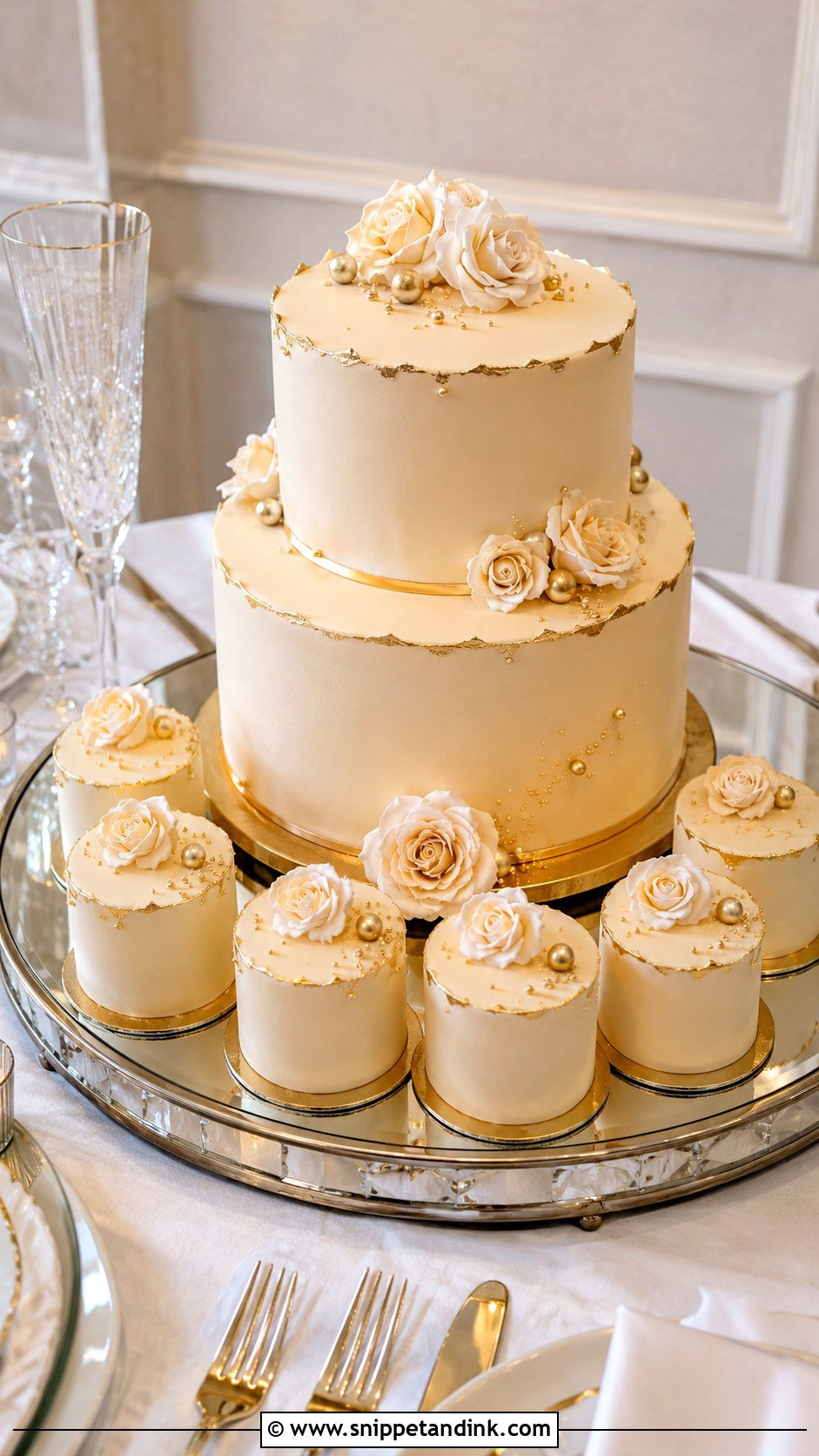 Gold Wedding Cake With Mini Cakes - Snippet and Ink - 25 Wedding Cake with Mini Cakes