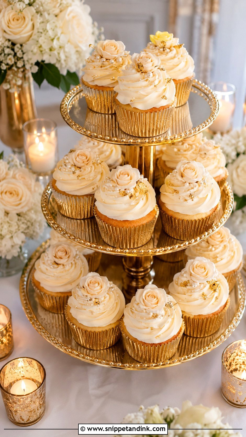 Gold Wedding Cupcake Display - Snippet and Ink - 20 Wedding Cake Cupcakes Display Ideas