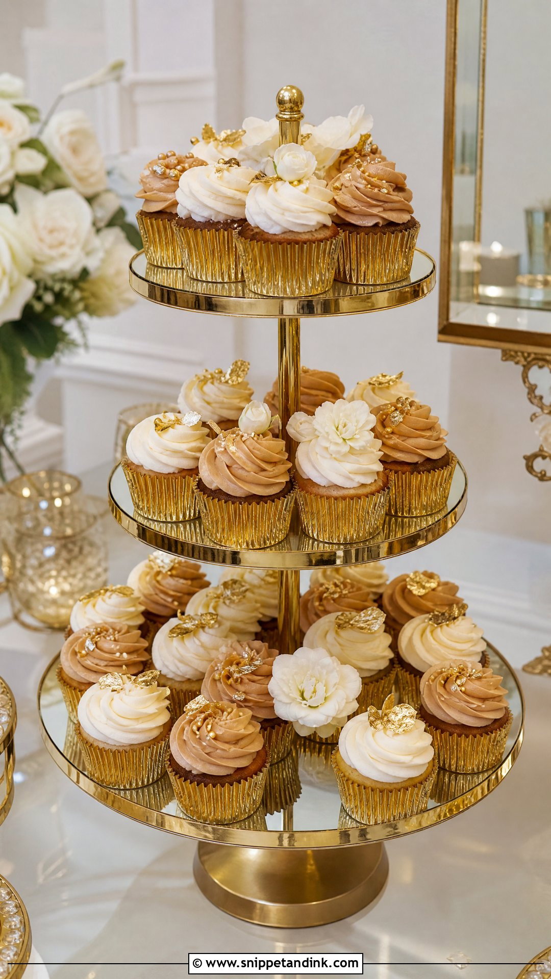 Gold Wedding Cupcake Tower - Snippet and Ink - 20 Wedding Cupcake Tower Ideas