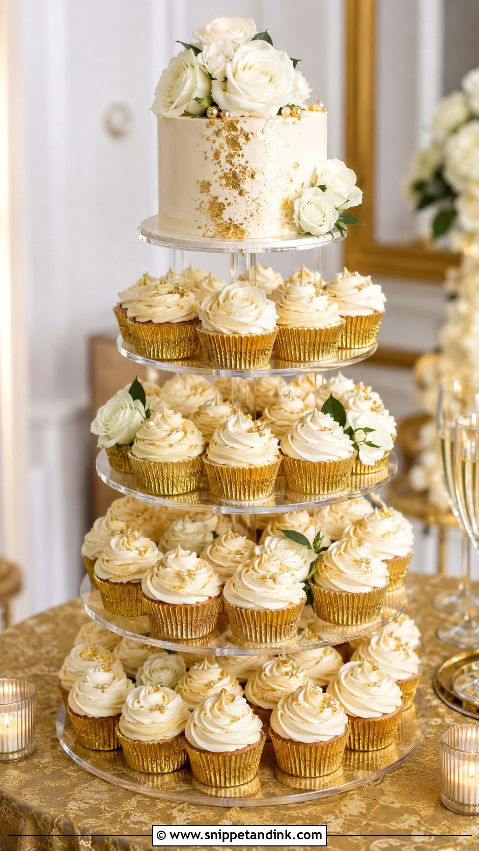 Gold Wedding Cupcake Tower - Snippet and Ink - 20 Large Cupcake Cakes for Wedding
