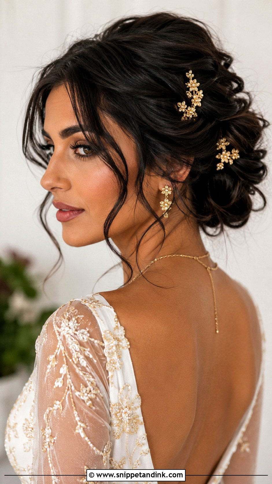 Gold Wedding Hair Pins With Textured Updo - Snippet and Ink - 15 Wedding Hair Accessory Ideas