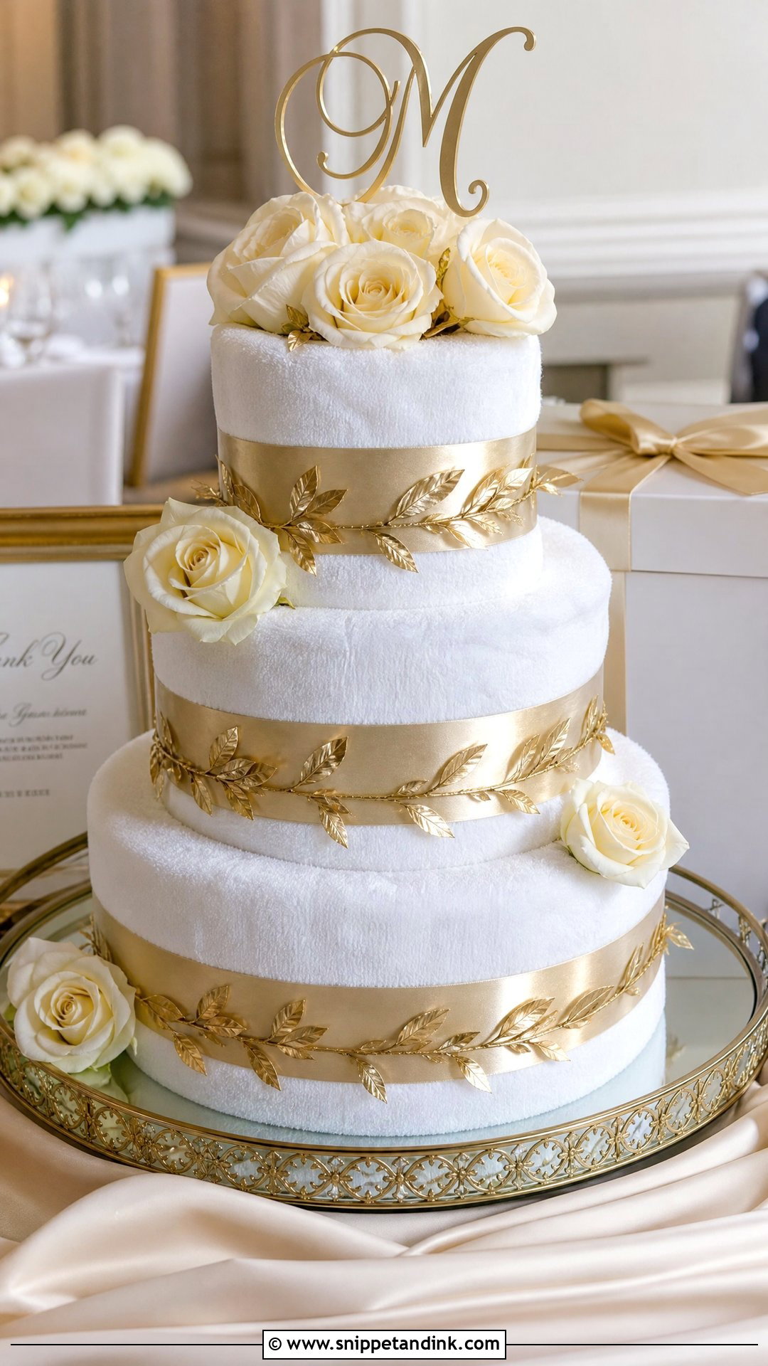 Gold Wedding Towel Cake - Snippet and Ink - 20 Towel Cakes for Wedding