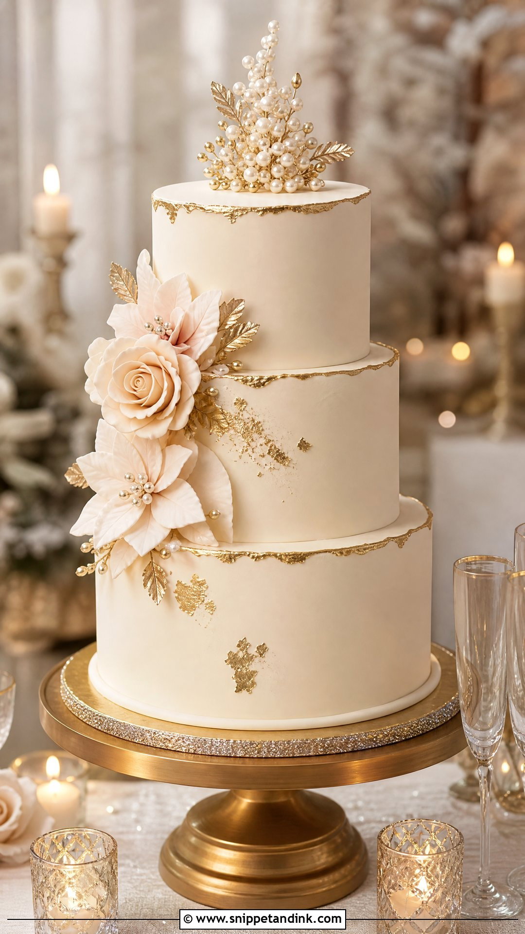 Gold Winter Wedding Cake - Snippet and Ink - 20 Winter Wedding Cake Ideas