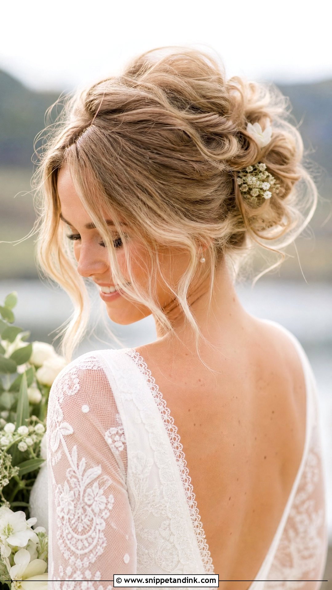 Golden Blonde Messy Bun - Snippet and Ink - 20 Blonde Hair Bride Ideas