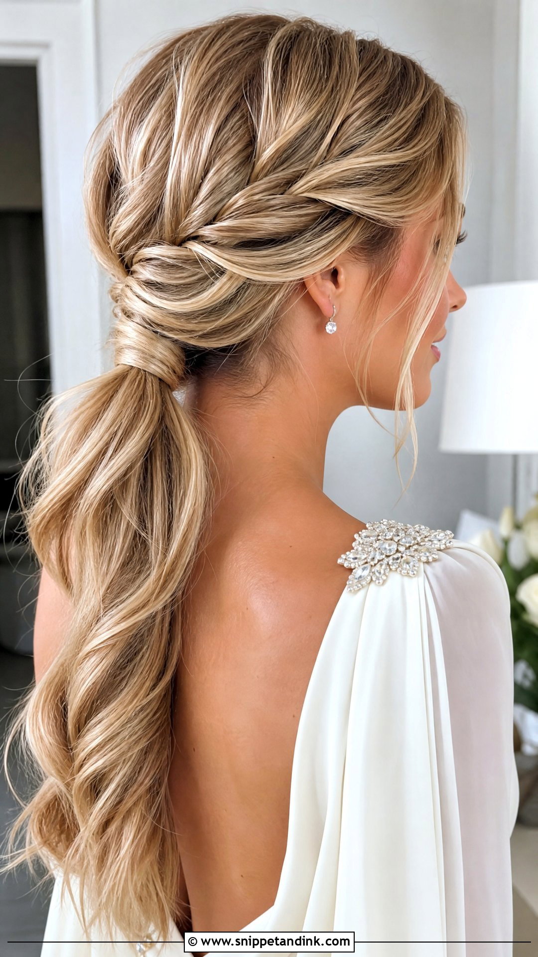 Golden Blonde Twisted Low Ponytail - Snippet and Ink - 20 Blonde Hair Bride Ideas